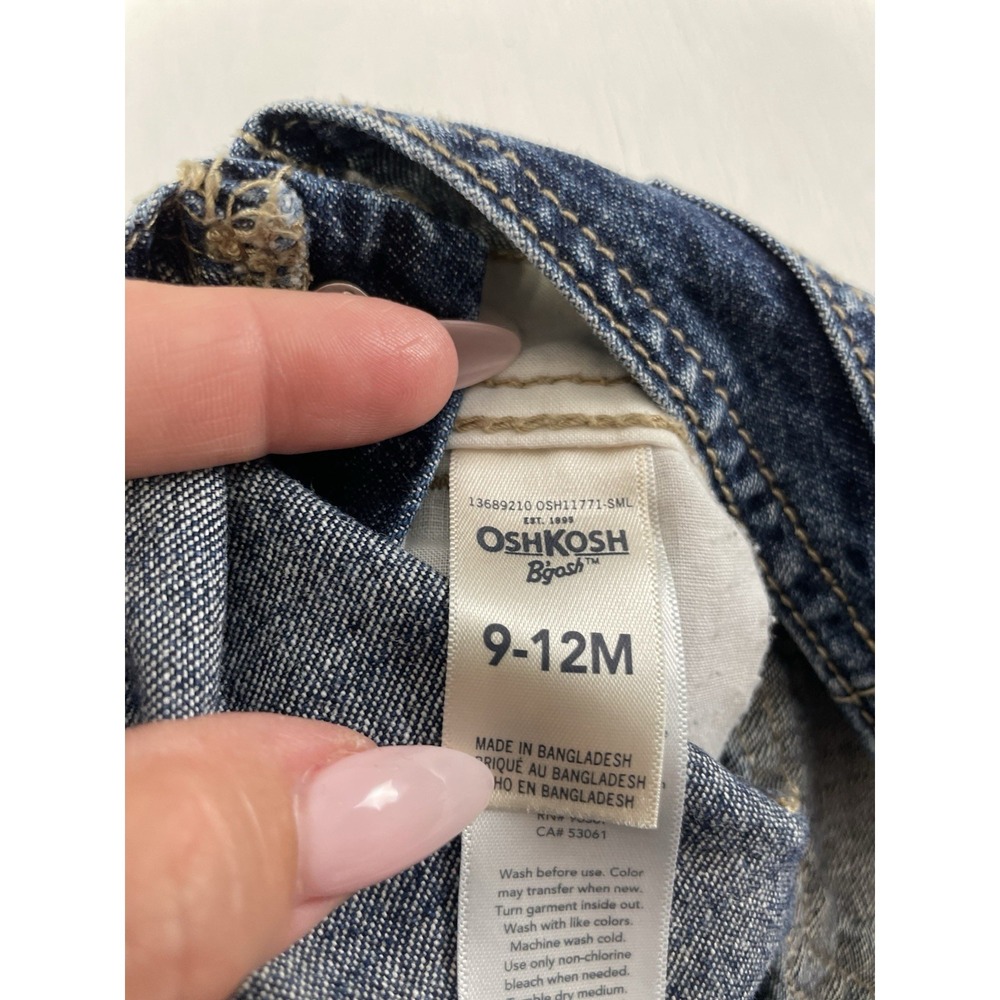Osh Kosh Denim Overalls Size 9-12 Months Shortalls Blue Jean‎ Baby Cute - Picture 7 of 9